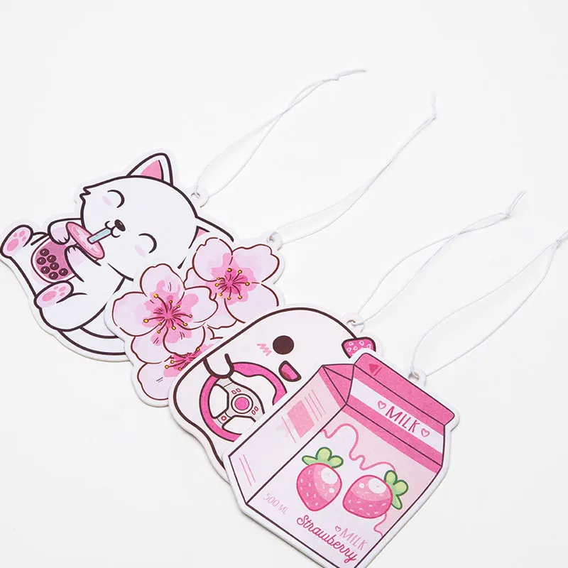 Car Air Freshener Cute Incense Chip Pink White Cherry Flower Strawberry Milk Hanging Ornament Fragrance Pendant Gift 4Pcs/Set car air freshener refills