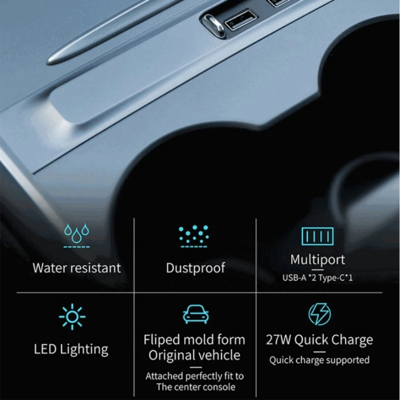 

Multiport HUB Adapter 3in1 USB MINI Hub Docking Station for Tesla Model 3/Y Quick Charger Powered Splitter Extension