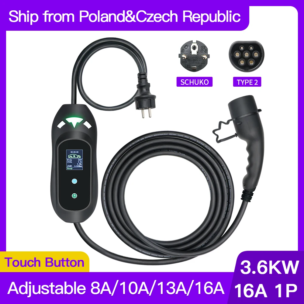 Caricabatterie Portatile Ev Type2 Iec62196-2 16A Evse Cavo Di Ricarica Type1 Sae J1772 Eu Plug Controller Wallbox Per Auto Elettrica