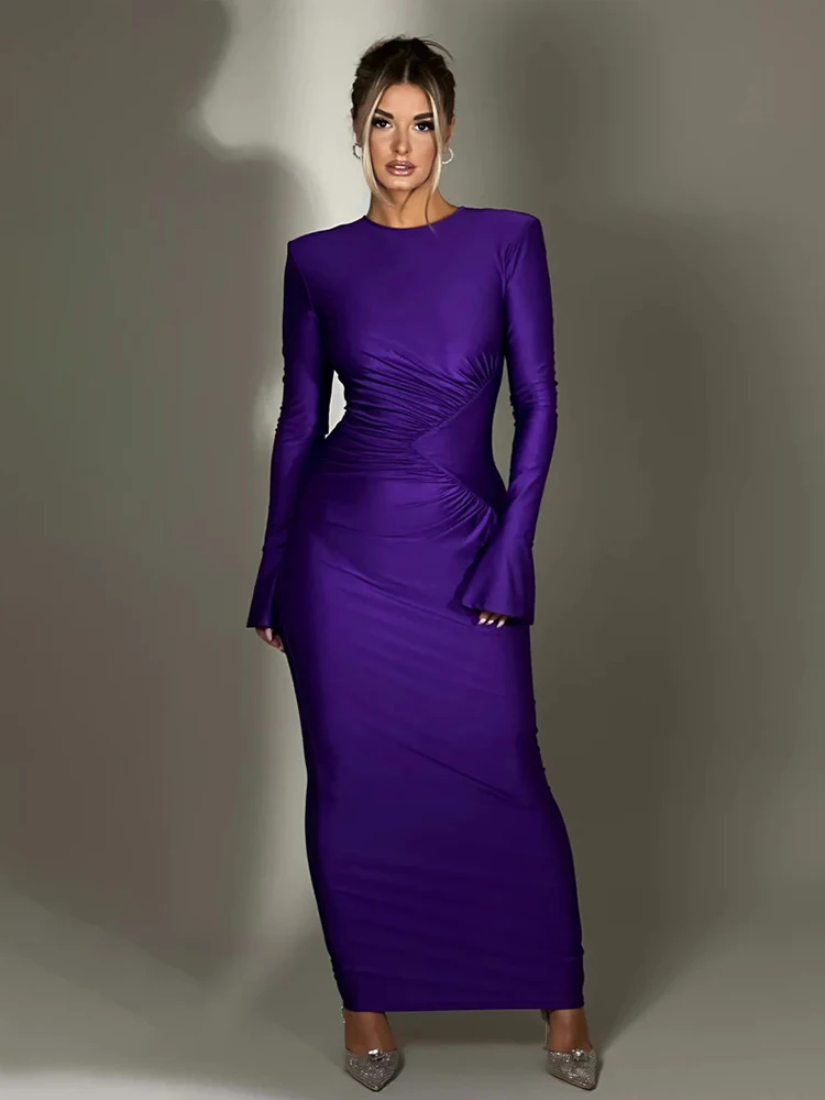 Girls maxi dress townlike pleated bodycon autumn winter party