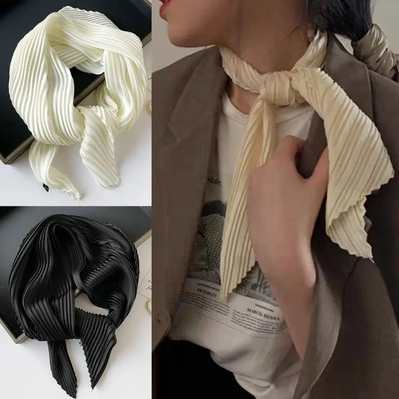 

Solid Crinkle Women Silk Satin Hair Scarf Fashion Brand Neckerchief Shawl Wraps Female Neck Tie Hand Wrist Foulard Scarf Bandana