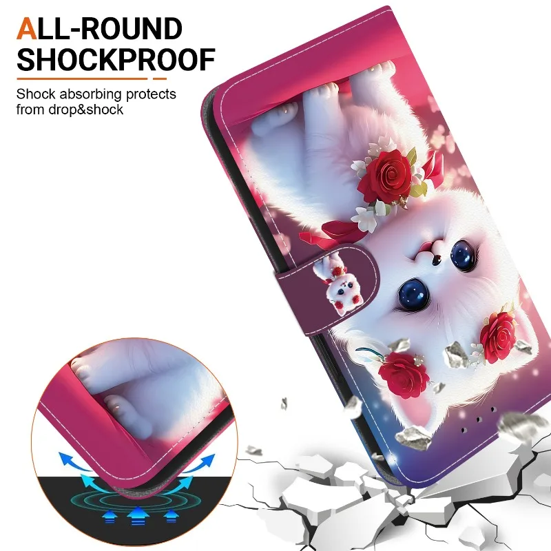 Cat Bear Wallet Flip Stand Case with Strap - Stylish Protective Cover