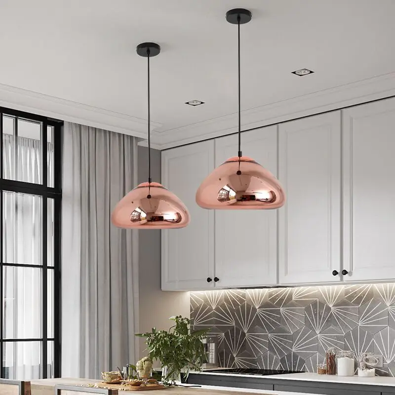 

Glass Chandelier Lighting Nordic Creative Brass Bowl Electroplating Lamp Dinning Room Bar Cafe Decorative Chandeliers Lighting