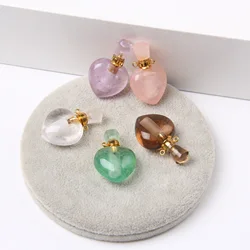 Hot Sale Natural Crystal Heart Shape Perfume Bottle Healing Necklace Essential Oil Diffuser Charms Pendant  For Jewelry Making