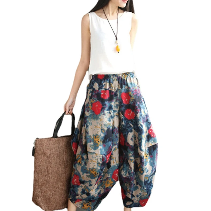 

Loose Cotton Linen Trousers Casual Folk Custom Harem Women Pants Capris Pantalones Mujer Ladies Pant Bottom Woman Clothes