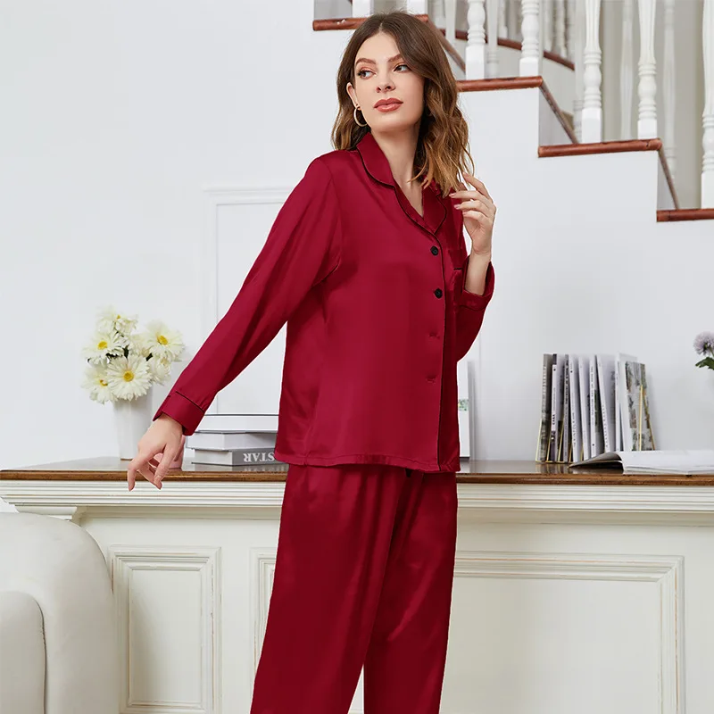 Like Silk Pajamas Set New Long Sleeve Pant Suit Female Sleepwear 2PC Nightgown For Women Spring Home Wear Loungewear Soft Pijama