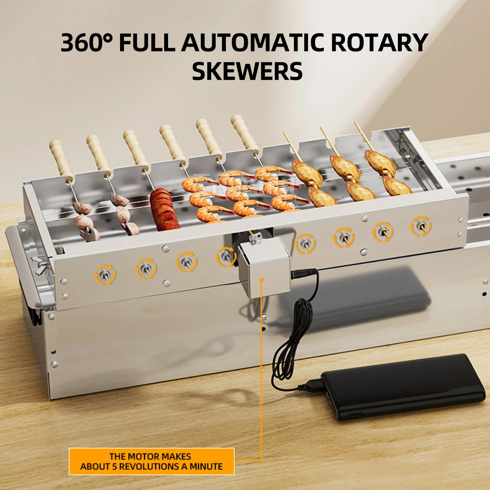 New Version Automatic Rotary Grill with Adjustable Skewer Barbecue Tools
