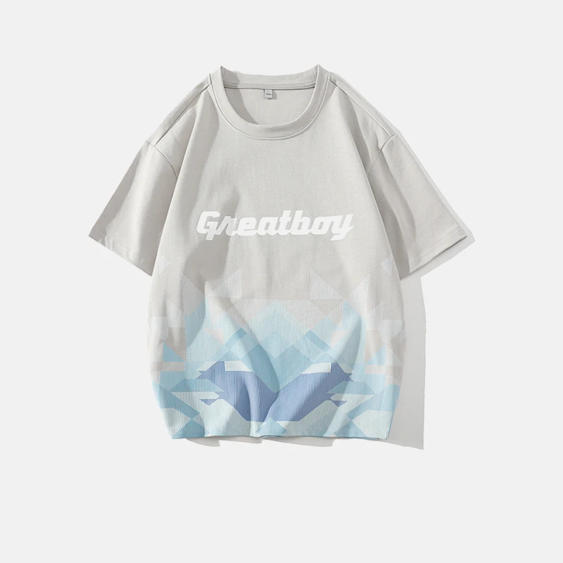 

Summer short-sleeved T-shirt new men's trend gradient contrast color crew-neck top all match teenage Instagram bottom
