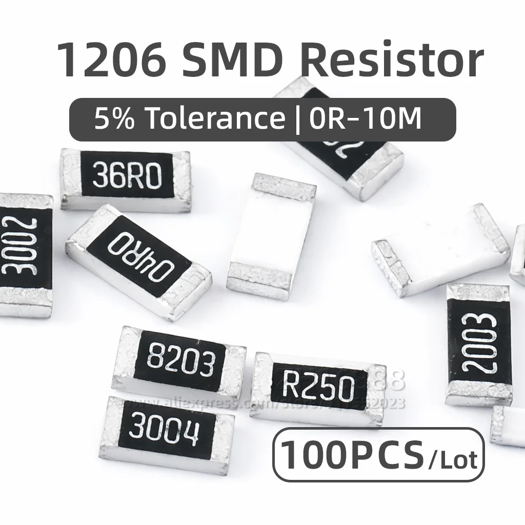 100PCS 1206 SMD Resistor 5% 1R 10R 100R 1K 10K 22K 100K 220K 330K 470K 1M PCB Circuit Board DIY Electronic Repair Kit