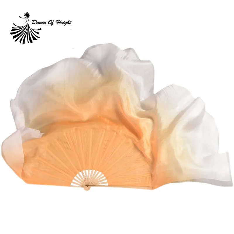 

Golden Silk Veil One Pair Chinese Dance Yangko Fan Light Weight Flowy Classical Dancer Props Double Side Extra Long Round Adults
