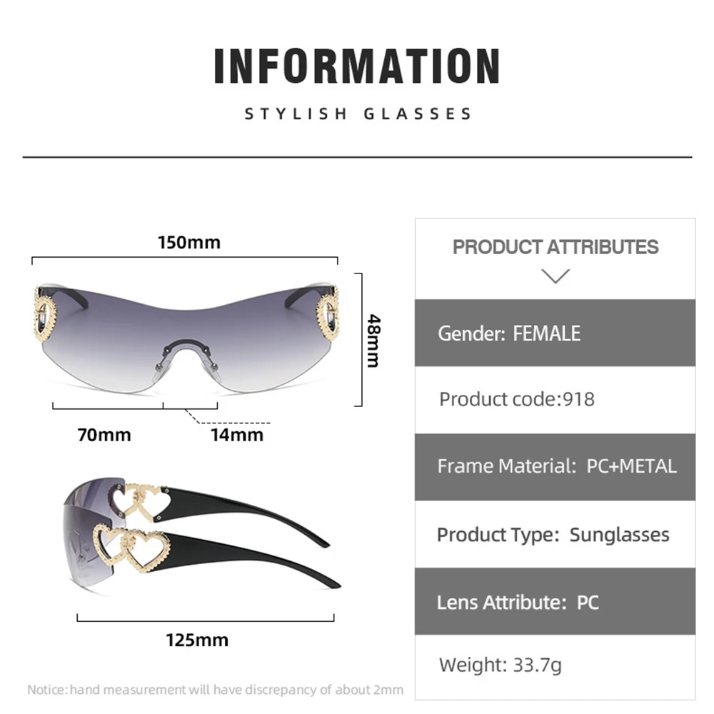 Rimless Y2K Sunglasses Women Trendy Gradient 2000'S Wrap