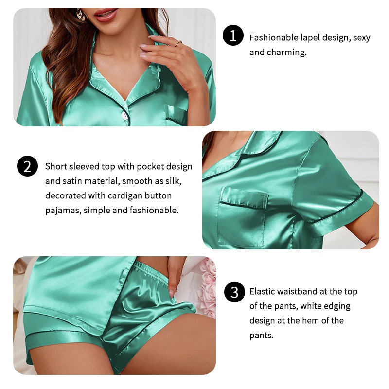 Women's Satin Short Sleeve Pajama Set - Elegant Summer Loungewear