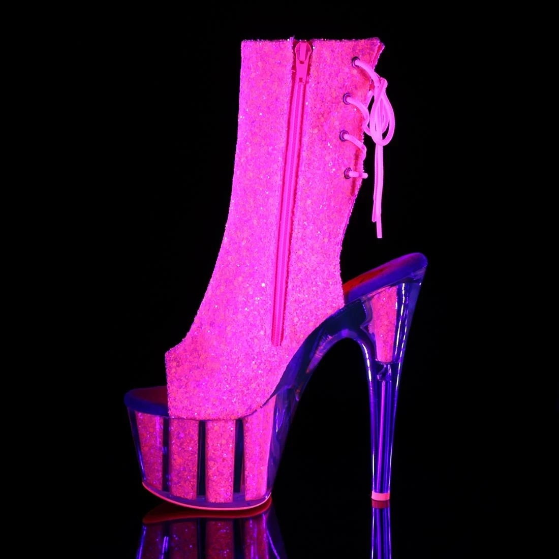 17cm banquet stage ankle boots transparent platform 7 inch stiletto heels, sequined vamp nightclub pole dance shoes