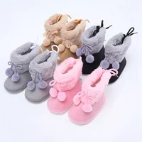 Soft Sole First Walkers Shoes for Baby Girls 0-18 Months  4-Colors Warm Fluff Balls Indoor Cottton Soft Rubber Sole Infant Baby 6