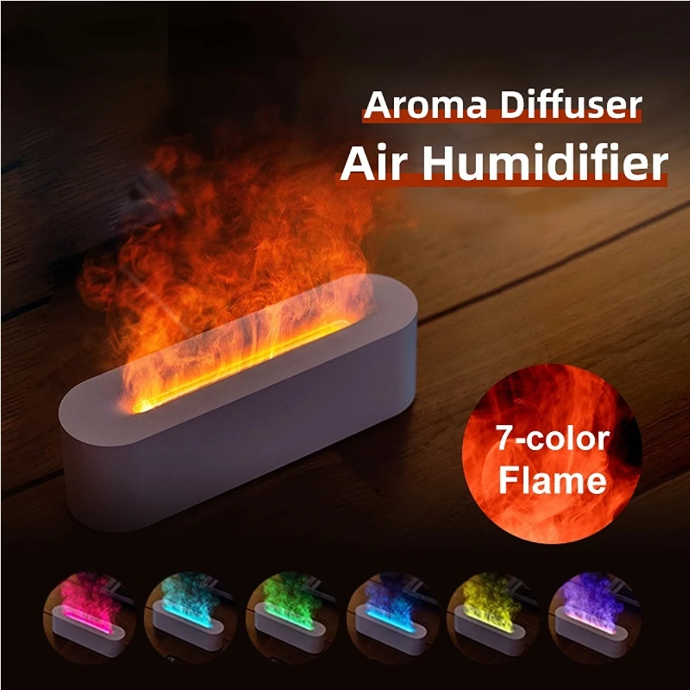 

Flame Aroma Diffuser Air Humidifier Ultrasonic Cool Mist Maker Fogger Led Essential Oil Diffuser 7-color Flame Humidifier