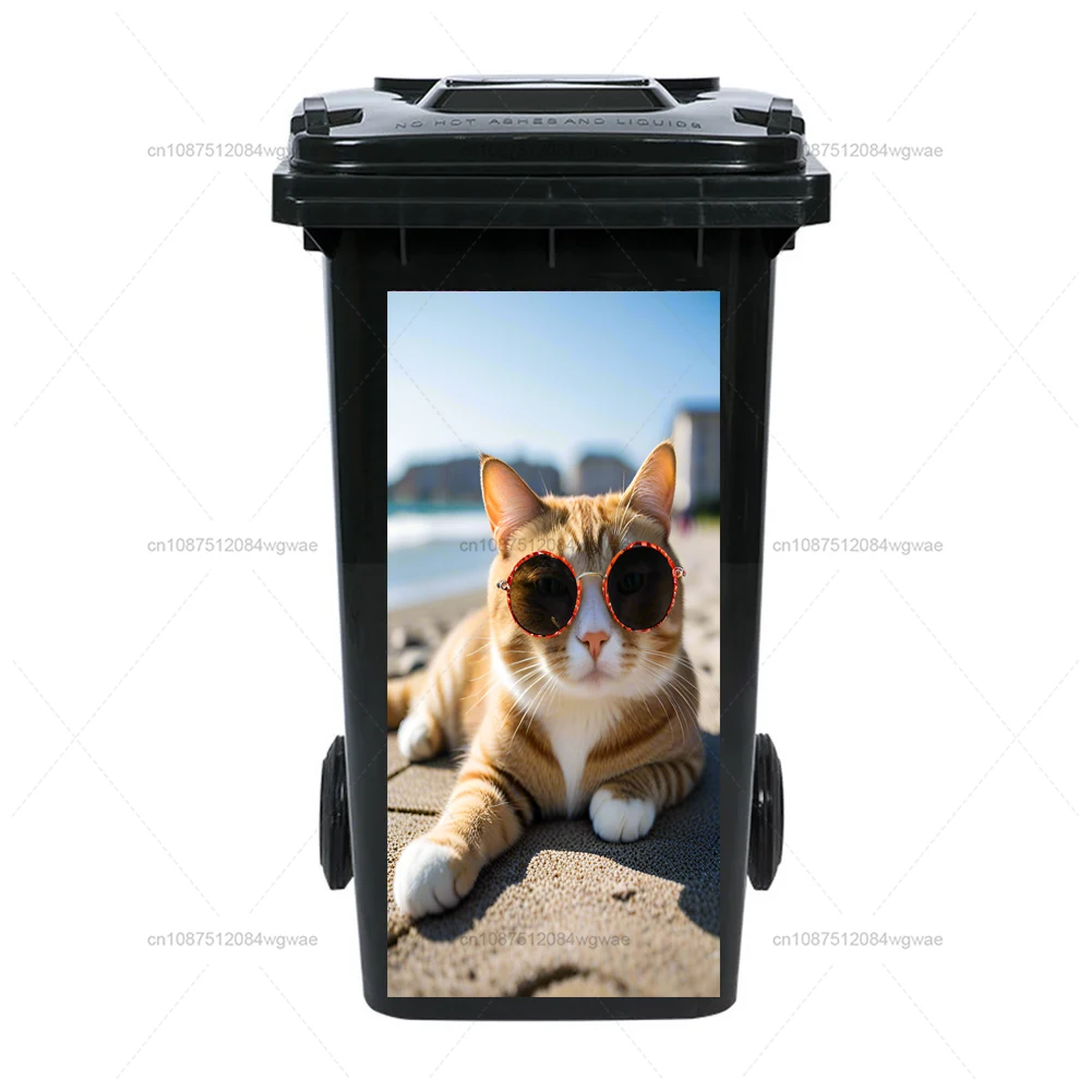 Trash Can Sticker Vacationing Kittens and Puppies trash can stickers wall paintings PVC waterproof stickers home stickers wheelie bin stickers