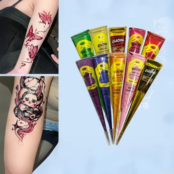 Vernice per il corpo del tatuaggio Pasta per tatuaggi all'henné impermeabile Coni all'henné indiani Vernice per body art facile da applicare per body art del tatuaggio temporaneo
