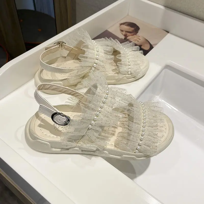 

Sandals for Woman with Low Heels Footwear Beige Women's Shoes Outdoor Summer 2023 Platform Diamond Rhinestones Lace Korea Vip F