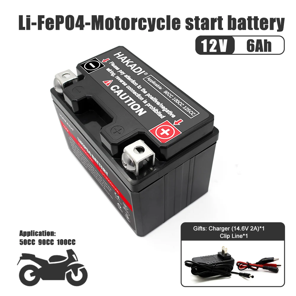 

HAKADI 12V 6Ah 125CCA Lithium Motorcycle Battery Pack LiFePO4 Lithium Battery 12V Generator Battery Compatible with Lawn Mower