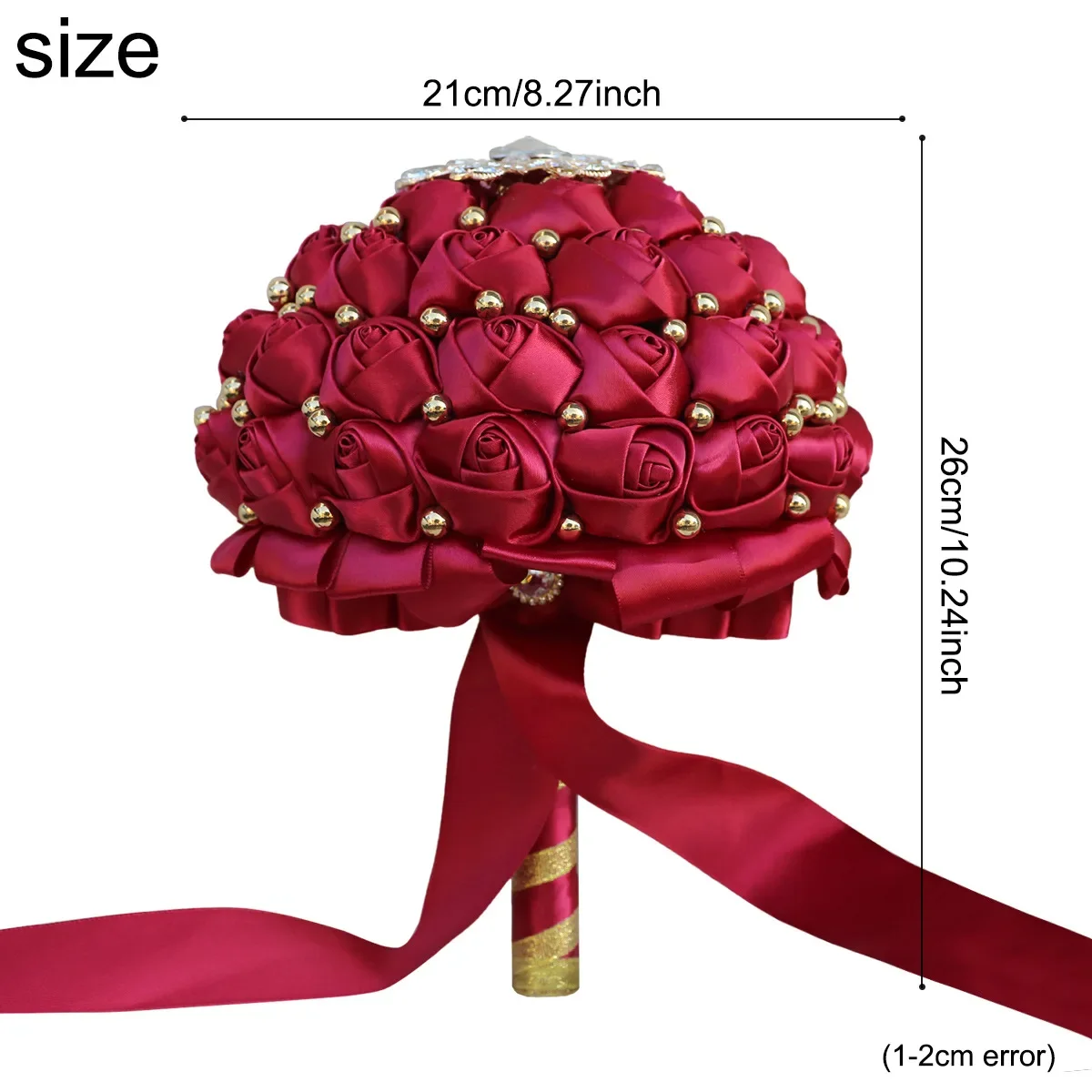 Wedding Bridal Bouquet 21cm Satin Ribbon Handheld Flower Celebration Event Decorations Supplies Chinese Origin