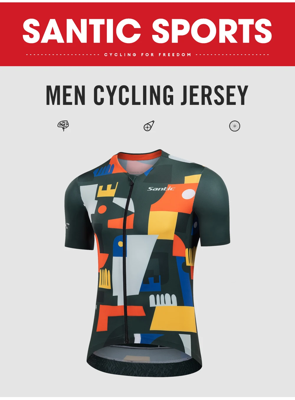 Santic Sommer-Radtrikots für Herren, kurzärmelig, Radtrikot, Kleidung, Fahrrad-Shirt, MTB-T-Shirts, schnell trocknend – Detail 1