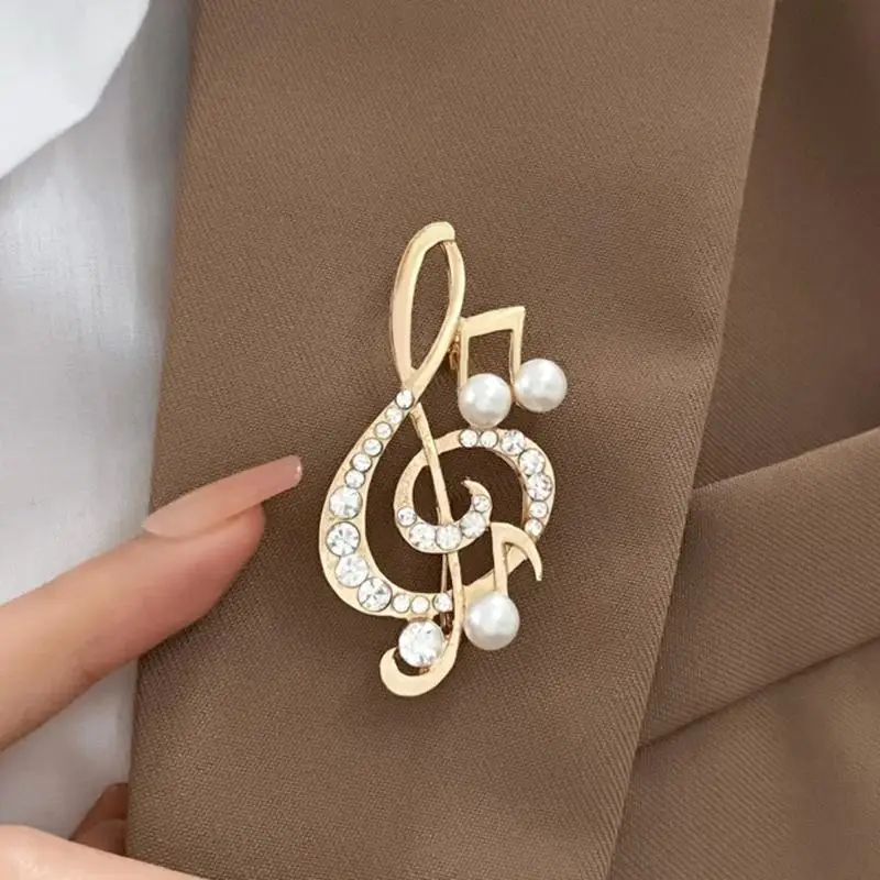 Brooch for Women Elegant Music Note Pearl Pendant Jewelry Music Note Brooch Fashion Temperament Dress Decoration Accessories