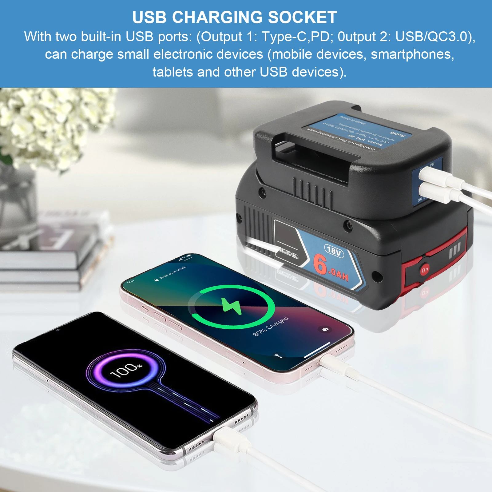 PD USB C fast charger rack for bosch 18V battery pd usb c fast charger rack for bosch 18v li ion battery bat series