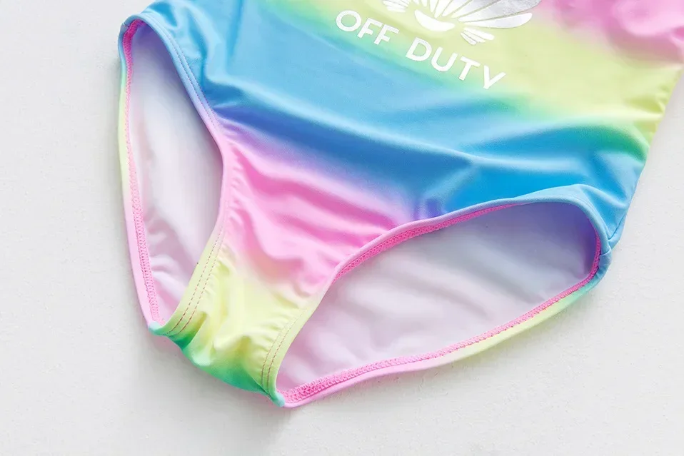 Summer New Children's Swimsuit children swimwear swimsuit one piece Girls Rainbow Three-Color Gradient One piece Swimsuit Offset Shell Girls