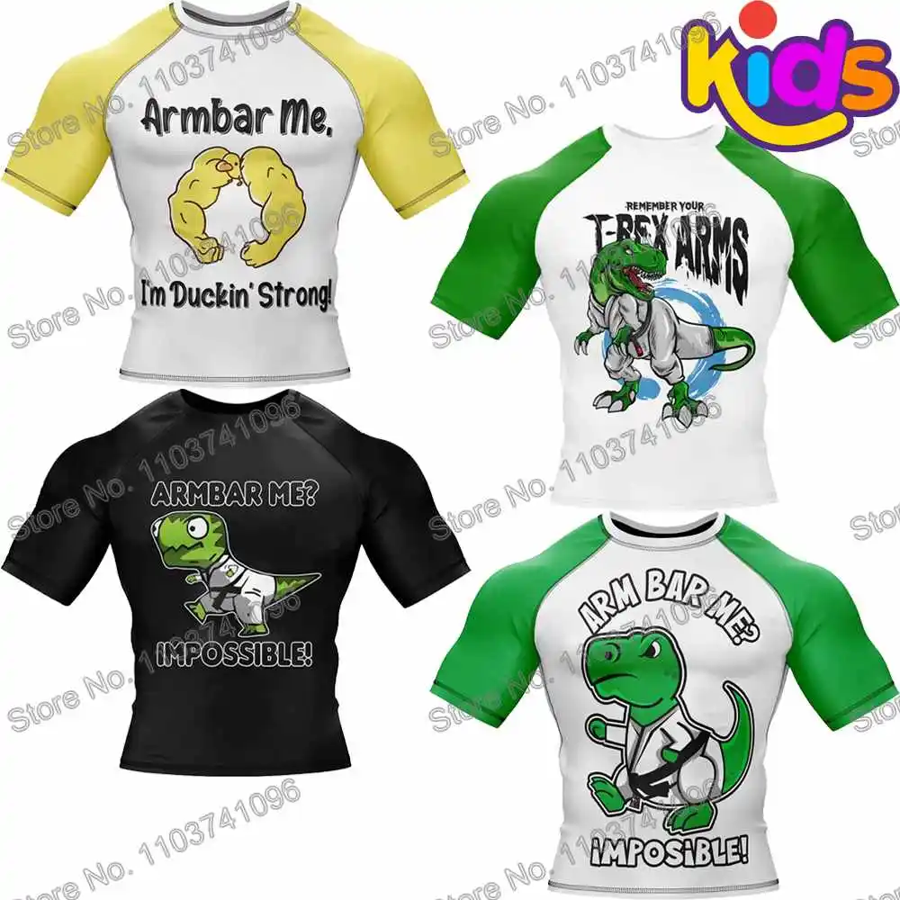 Kids Armbar Me Surf Clothing BJJ MMA Boys Rash Guard Short Sleeve Diving T-Shirt Tight Swimwear Summer Beach Floatsuit Tops