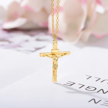 Stainless Steel Gold Color Cross Chain Necklace For Women Men HipHop Couple Fashion Jesus Christ Cross Pendant Necklaces Gift 2