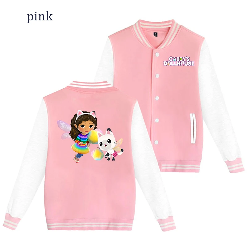 Gabby Dollhouses Bambini Rosa Uniformi Da Baseball Cartoon Anime Peluche Giacca A Maniche Lunghe Soprabito Vestiti Bambini Regali Di Compleanno