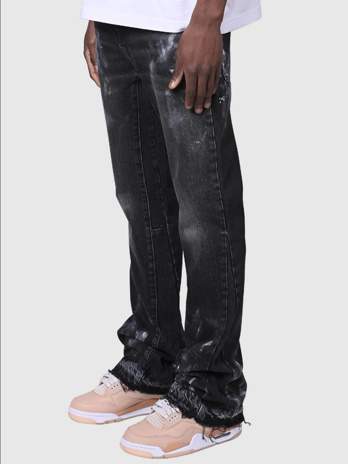 New Spring Vintage Blue Jeans Men Hand-paint Regular Fit Stretchy Denim Pants For Man 4