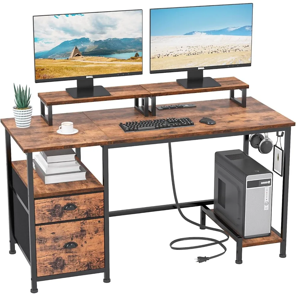 Furologee Computer Desk with Drawer and Power Outlets, 47