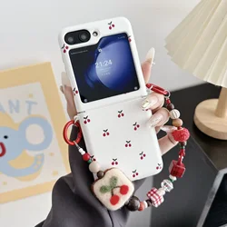 Fashion Cherry Pattern Bracelet Protective Case - Silicone Soft Cover for Razr Plus 2024 (With Lanyard-20)