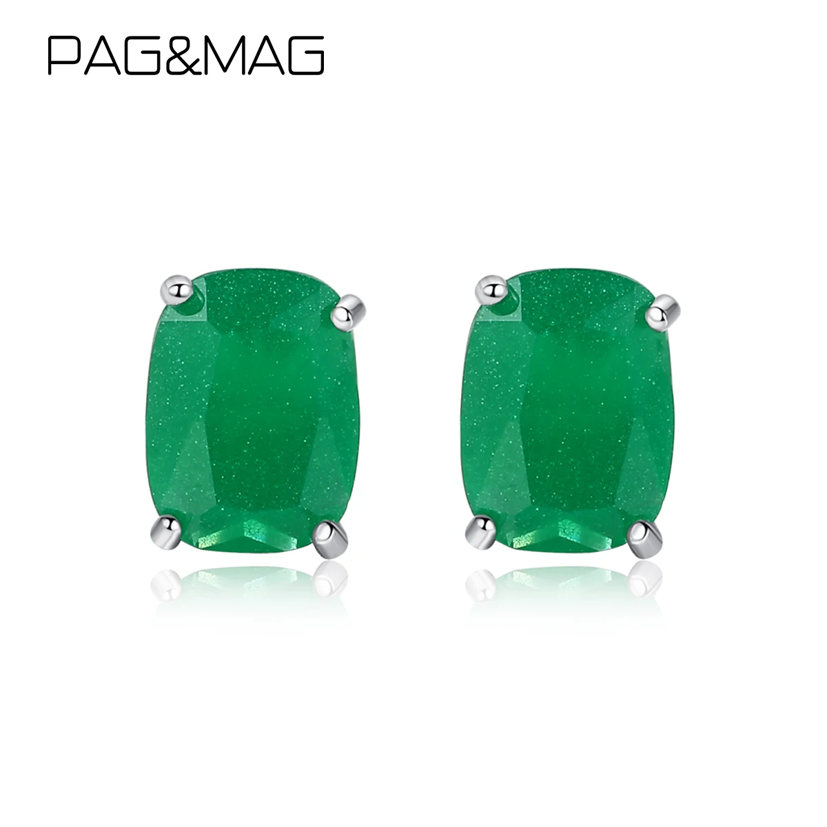 PAG&MAG Genuine Sterling Silver 925 Round Green Gemstone Stud Earrings For Women Wedding Bridal Elegant Earrings Fine Jewelry