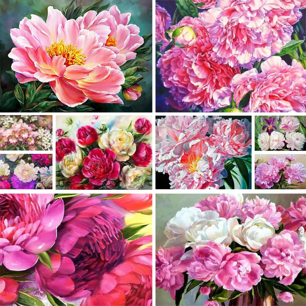 Flowers Peony Printed Fabric 11CT Cross Stitch Embroidery Set DMC Threads Handicraft Hobby Craft Handiwork Floss Needle Jewelry