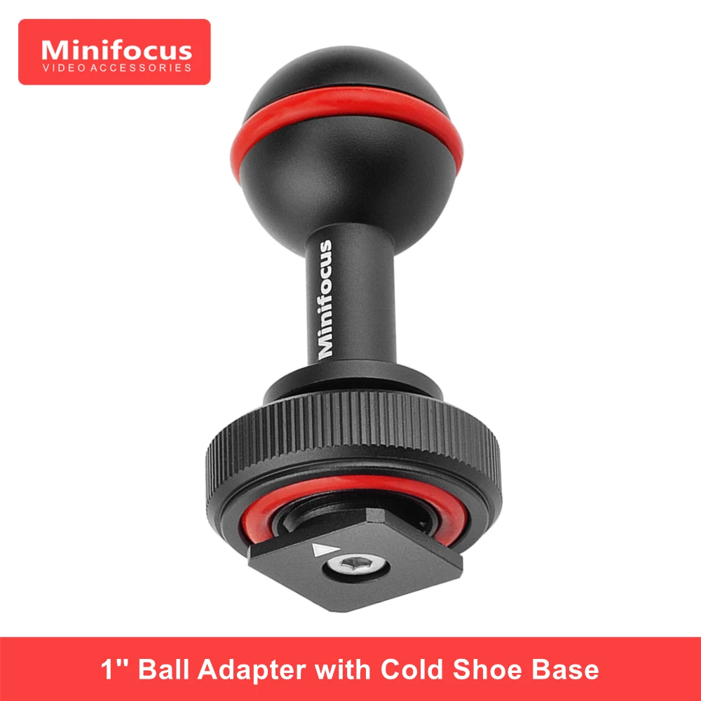 Cold Shoe 1'' Ball Mount Arm Base Adapter for Diving Camera Housing
