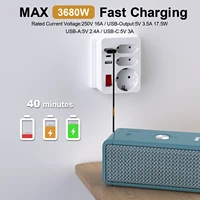 อะแดปเตอร์เต้าเสียบปลั๊กอียูยูเอสบี2ช่องชนิด C 4000W 250V เต้ารับไฟฟ้าติดผนังช่องเสียบหลายช่องพร้อมสวิตช์ล็อกสำหรับใช้ในบ้าน 6