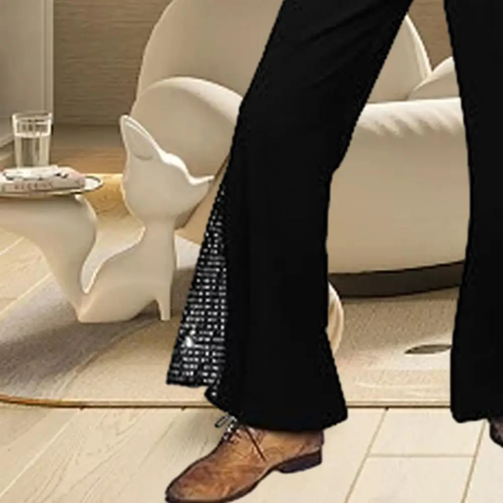 Description Picture 4 of itemButton Zip Closure Men Trousers Men Bell-bottom Pants Shiny Sequin Flared Hem Hippie Costume Pants for Men 60s 70s for Halloween