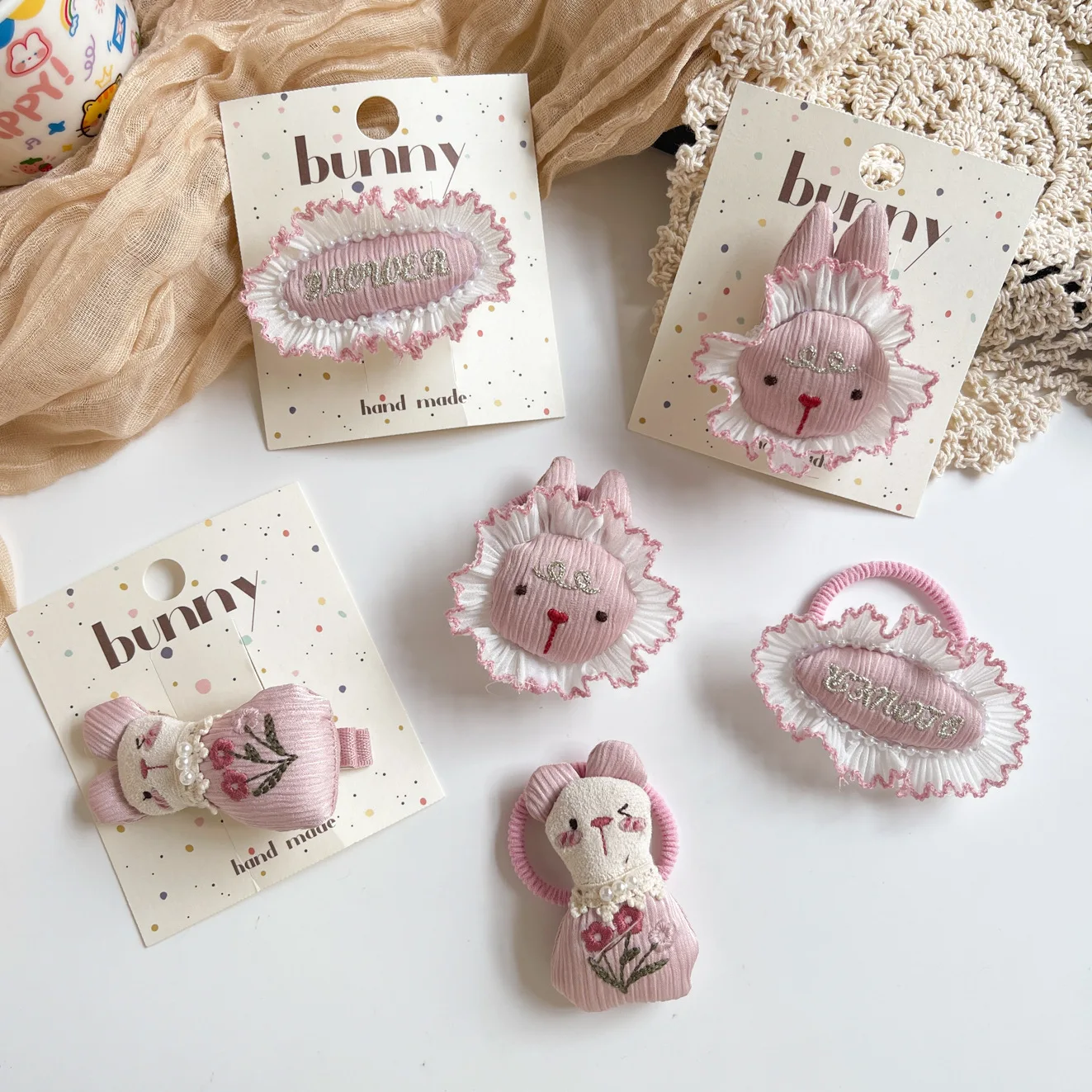 6pcs Rabbit Hairpin Sets for Baby Little Princess Korean Headwear Bunny Bobby Pin Hair Tie Set Easter Girls Hair Acc