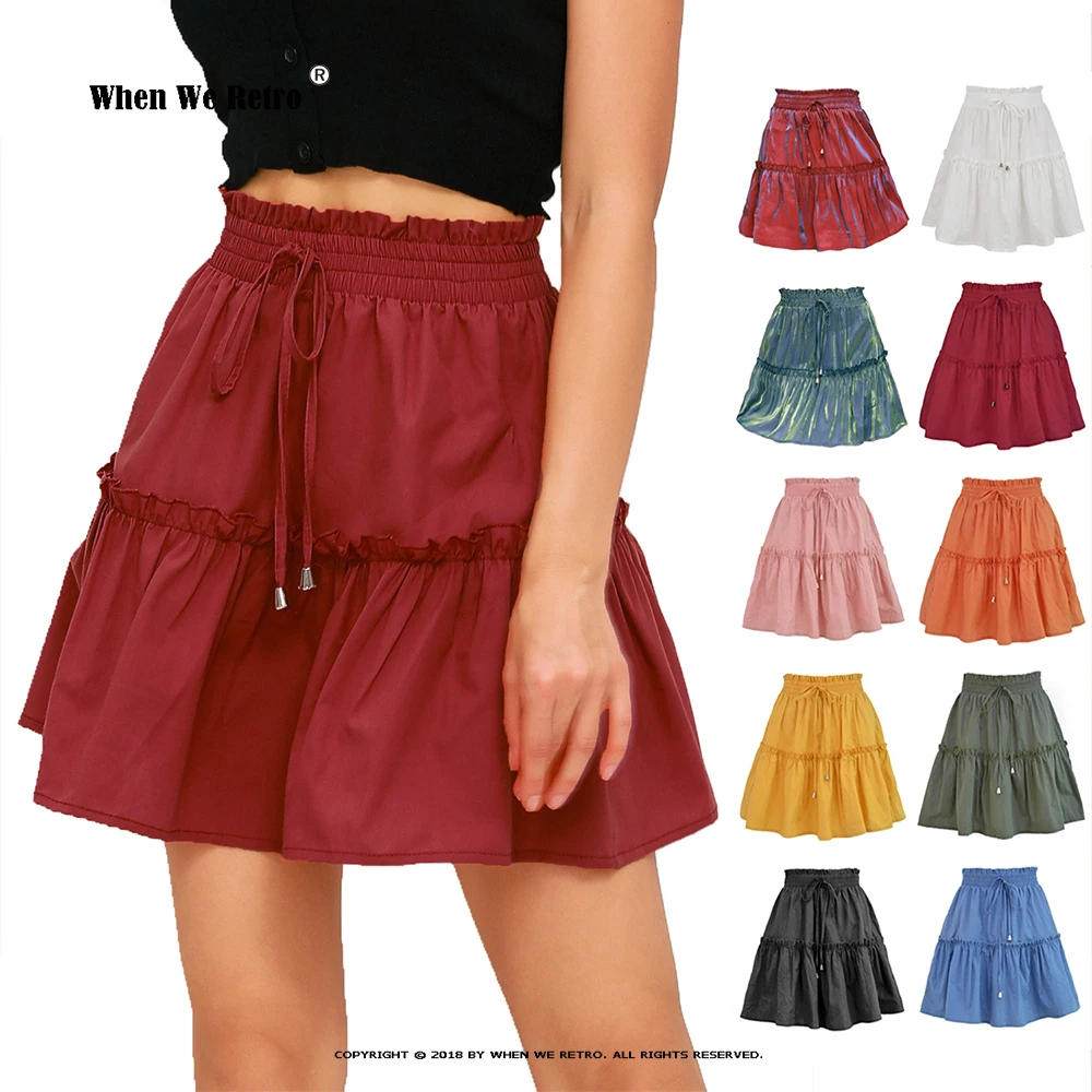 

Y2k Mini Skirts Women Summer Sweet Cute Pleated Skirt 10 Colors Goth Lolita Preppy Style Lace Up Elastic Short Skirts RS157