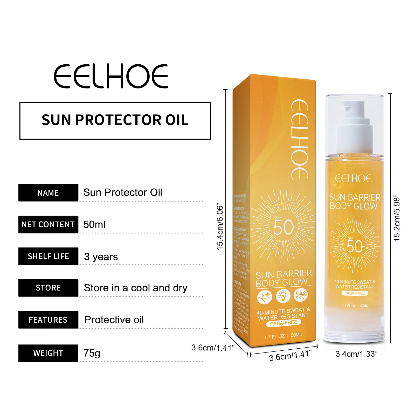 Óleo solar corporal eelhoe spf 50+ protetor e hidratante_voghion.com