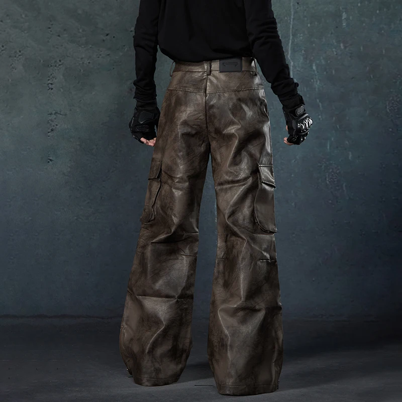 LUZHEN 2025 New High Quality Street Locomotive Leather Jacket Men's Fashion Original Loose Straight Casual Pants Niche LZ8472 6