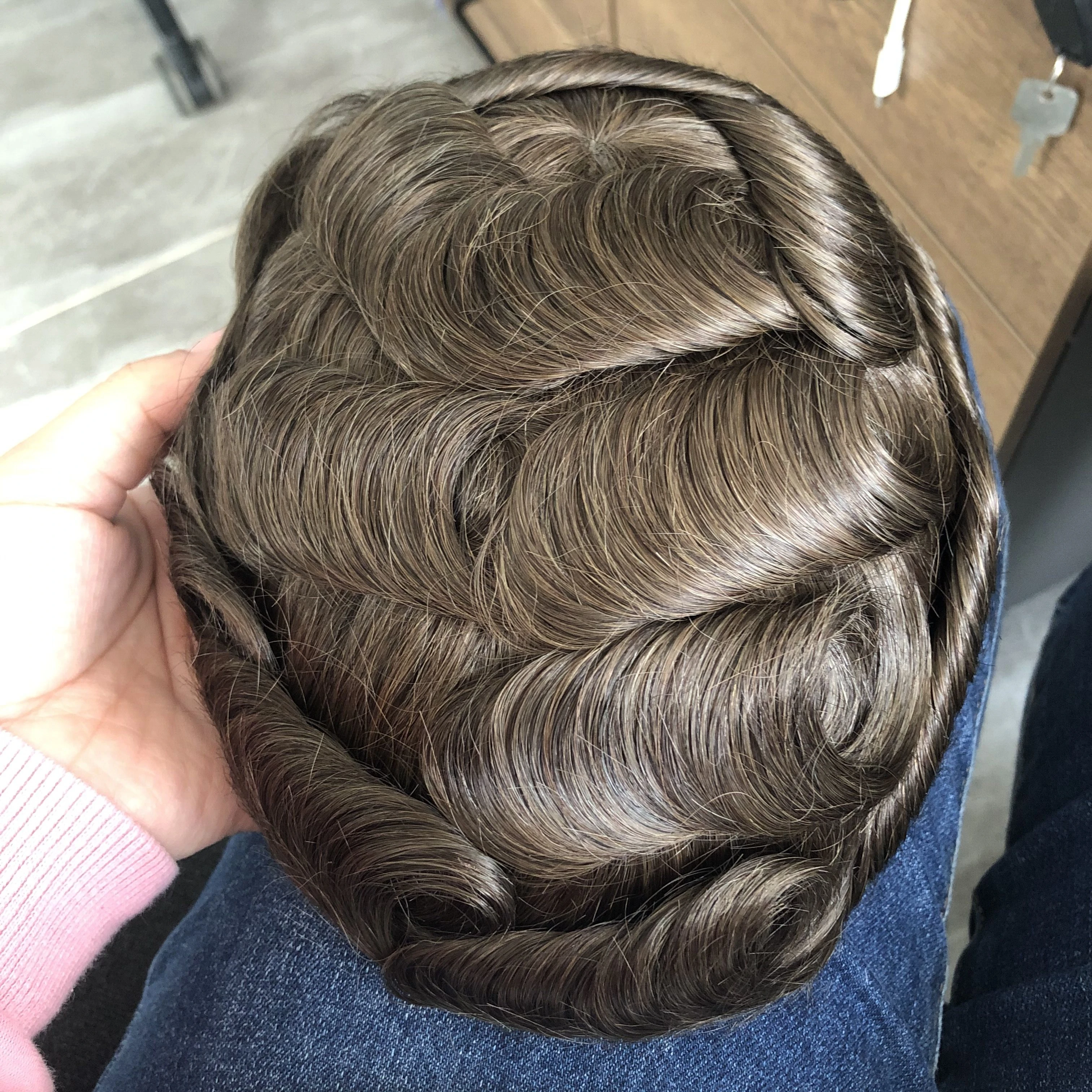 1B40 1B65 Grey Human Hair Men Toupee Undetecatble 0.1mm Pu Base Man Wigs Replacement Natural Hairline Hair Prosthesis Capillary 4