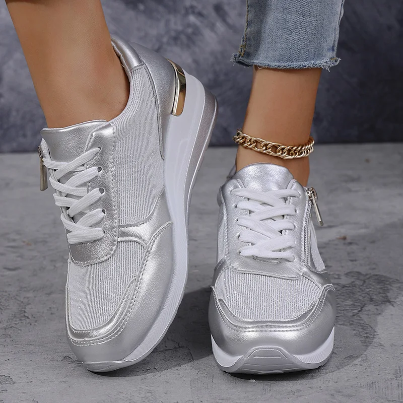 Fashion Wedge Sneakers for Women Gold Silver Platform - Uniqwear