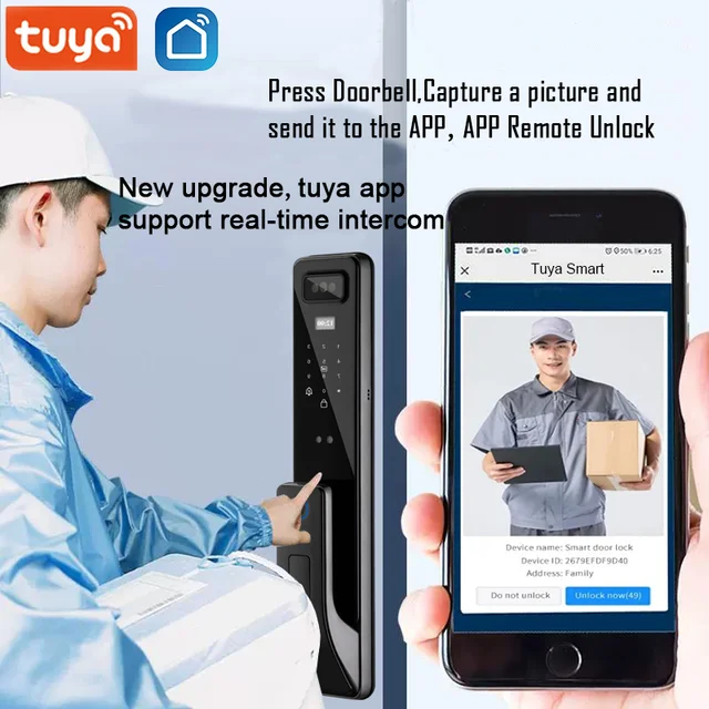 Face Recognition Door Lock Wifi Tuya APP Remote Control Voice Intercom Digital Electronic Smart Door Lock With Camera 4