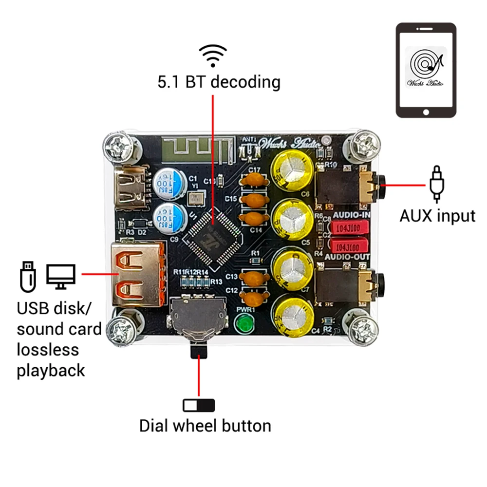 

ZK-PT2 Stereo Audio Power Amplifier Board HIFI 5.1 Bluetooth Receiver USB Decoding Board Player Audio Receiver Audio Amplifier