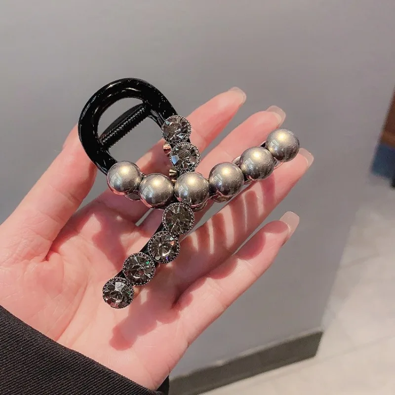 Fashion Pearl Zircon Hairpin Hair Accessories for Women Retro Luxury Acrylic Grab Clip Headwear Jewelry Gift