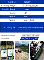 blue 16 Ton Hydraulic Wire Crimper Battery Cable Lug Terminal Crimping Tool WIth Standard US cable Dies Crimps 6 AWG to 600 MCM 2