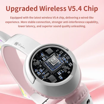 Cute Cat Ear RGB Wireless Headphones, Bluetooth 5.4, 350mAh Battery, 20H Playtime, Foldable Over-Ear Headset with Mic, HiFi Soun 3
